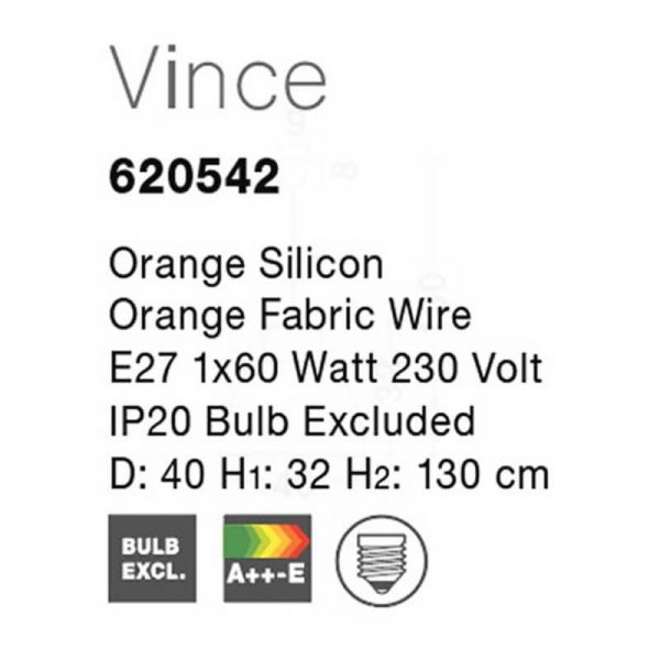 Viseća svjetiljka VINCE E27 1x60W 230V narančasta - Slika 3