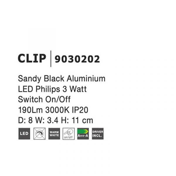Zidna svjetiljka CLIP LED 3W 3000K pješčano crna - Slika 3