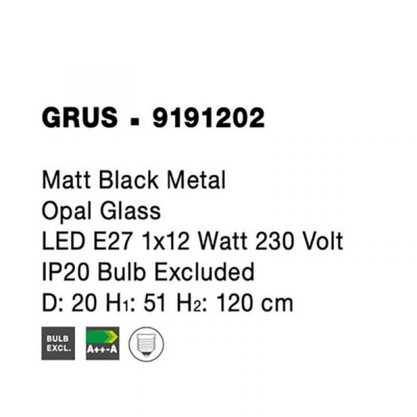 Viseća svjetiljka GRUS LED E27 1x12W 230V mat crna - Slika 3