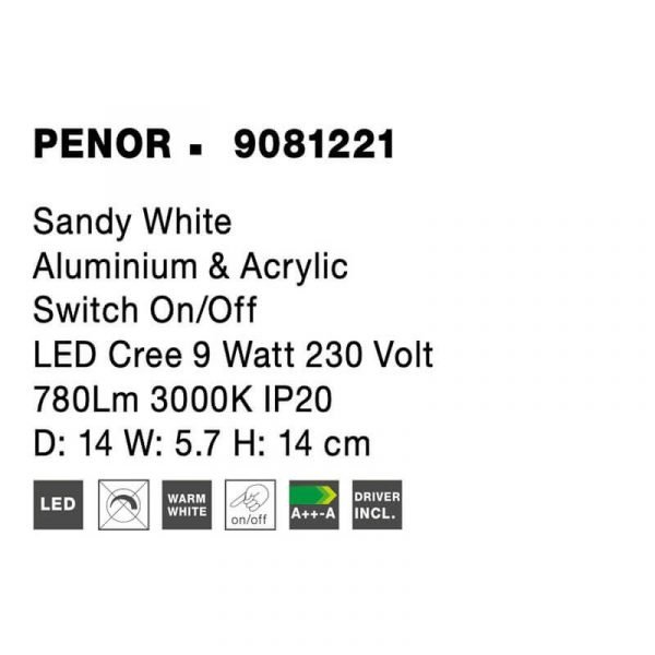 Zidna svjetiljka PENOR LED 9W 230V 3000K bijela - Slika 3