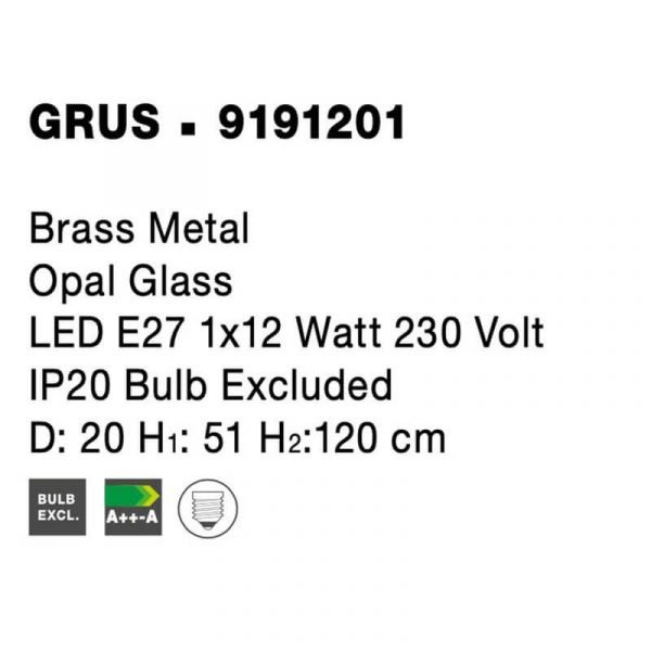 Viseća svjetiljka GRUS LED E27 1x12W 230V mjed - Slika 3