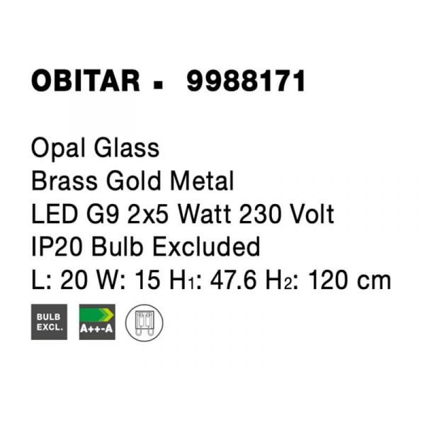Viseća svjetiljka OBITAR LED G9 2x5W 230V zlatna - Slika 3